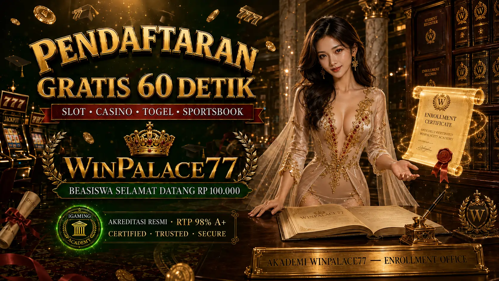 Daftar Winpalace77 - Enrollment gratis Situs iGaming, beasiswa Rp 100.000 untuk member baru