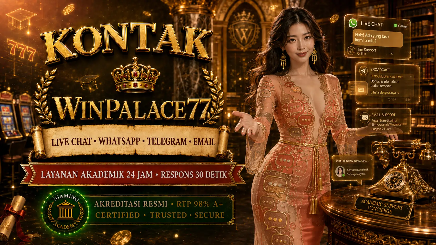 Kontak Winpalace77 - Layanan akademik 24 jam via live chat, WhatsApp, Telegram, Email